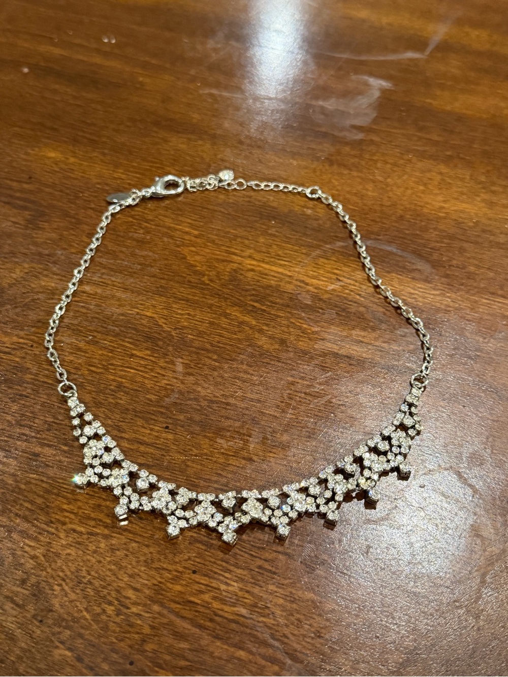 Charming Charlie Rhinestone Statement Necklace Silver Tone Fringe Collar